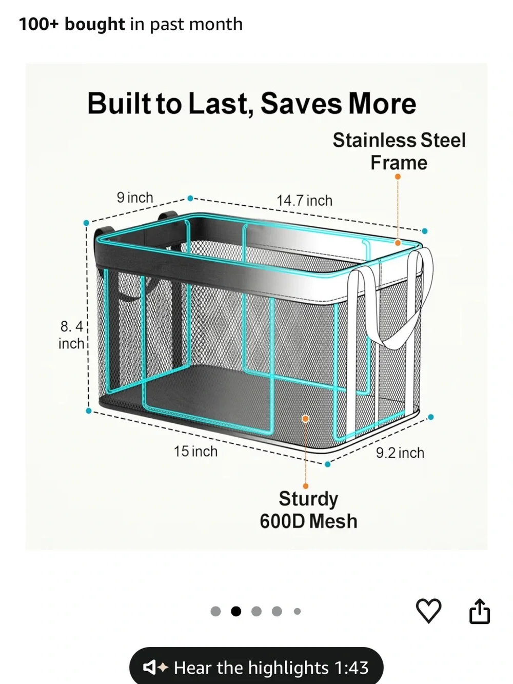 Stackable Black Mesh Freezer Bins  - total of 4